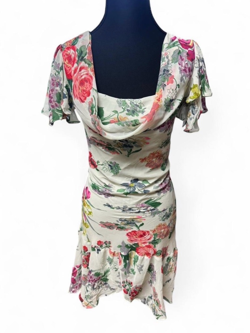 Y2K Floral Cowl Neck Midi Dress  Fairycore Cottagecore Soft Girl Spring Dress S - Picture 2 of 8